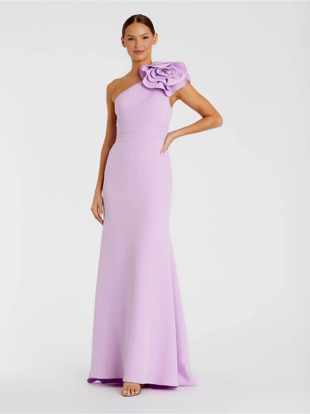 Mac Duggal 49966 Purple One Shoulder Gown With 3D Flower sz 10